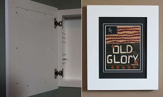 concealed medicine cabinet with print