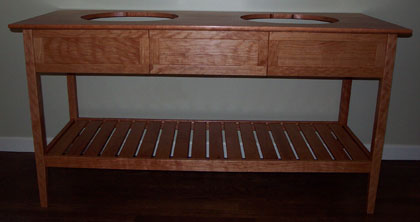 60" cherry vanity with Shaker styled flat paneled apron