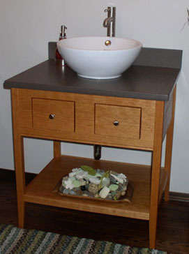 open vanity with two functional drawers